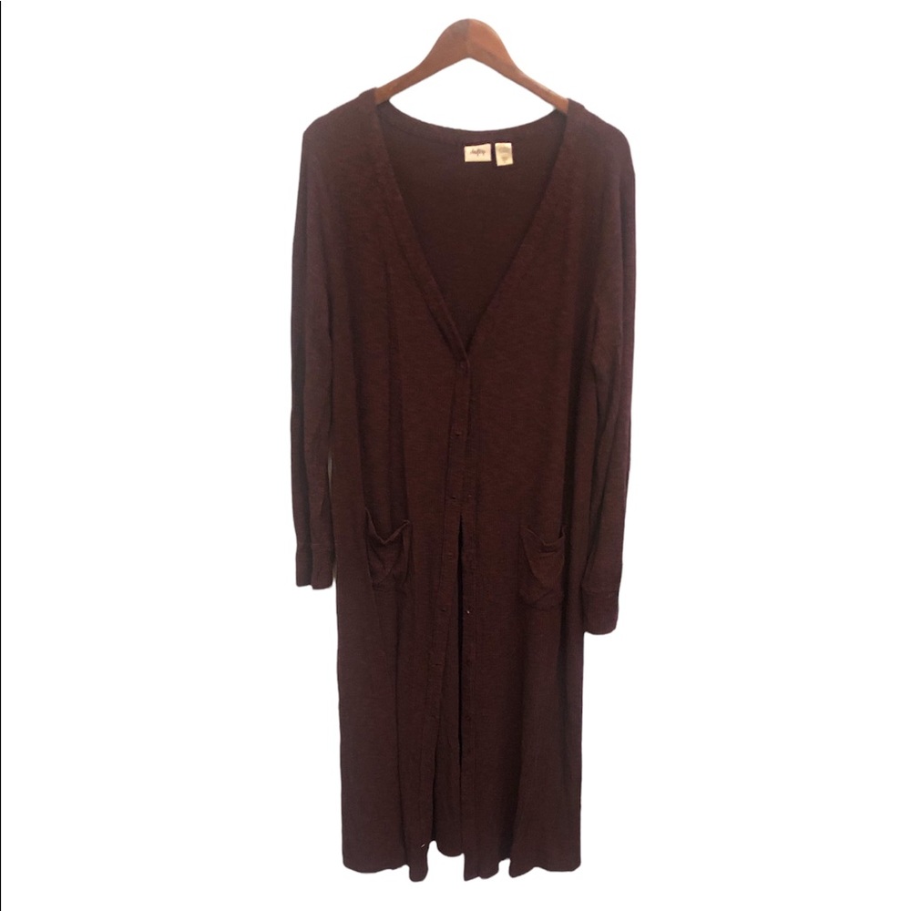 Daytrip ribbed cardigan duster in eggplant.